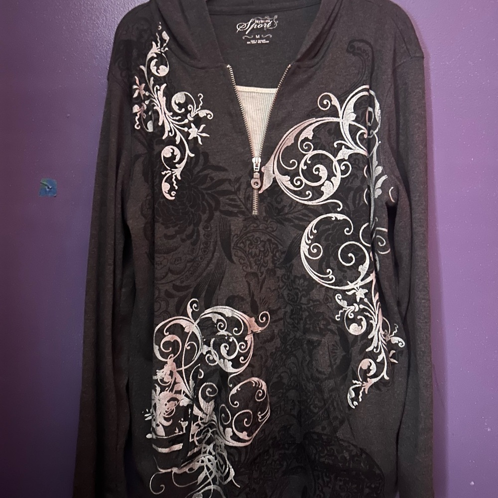 Style & Co. Black and White Floral Hoodie